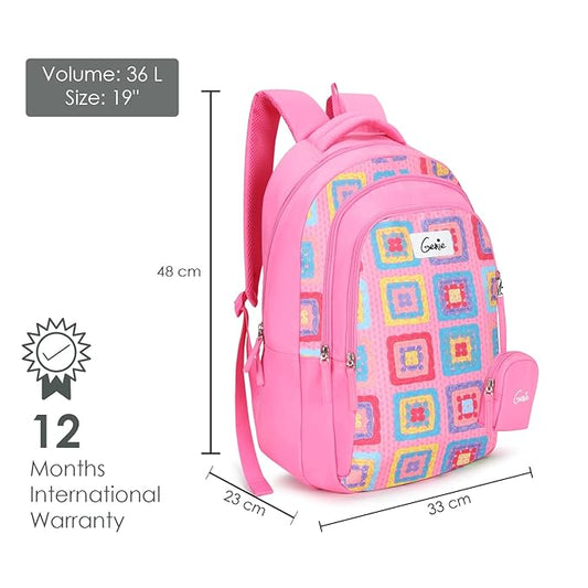 Genie Paige Backpack for Women – 19” | Lightweight, Water-Resistant & Spacious (36L) with Happy Pouch