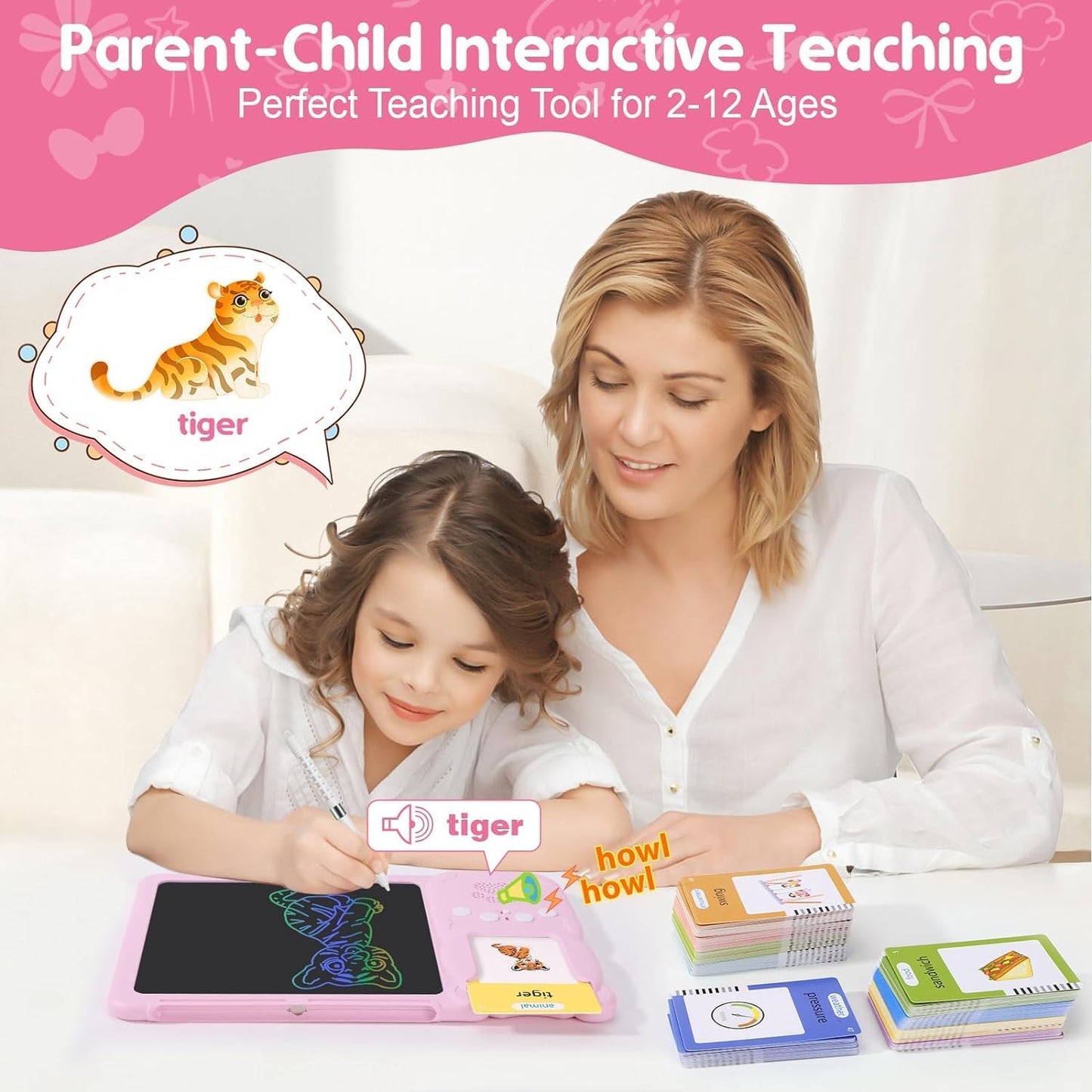 EARLY EDUCATION DEVICE - Talking Flash Cards with LCD Writing Tablet 2 in 1, Sensory Toys for Boys and Girls (Multicolor)