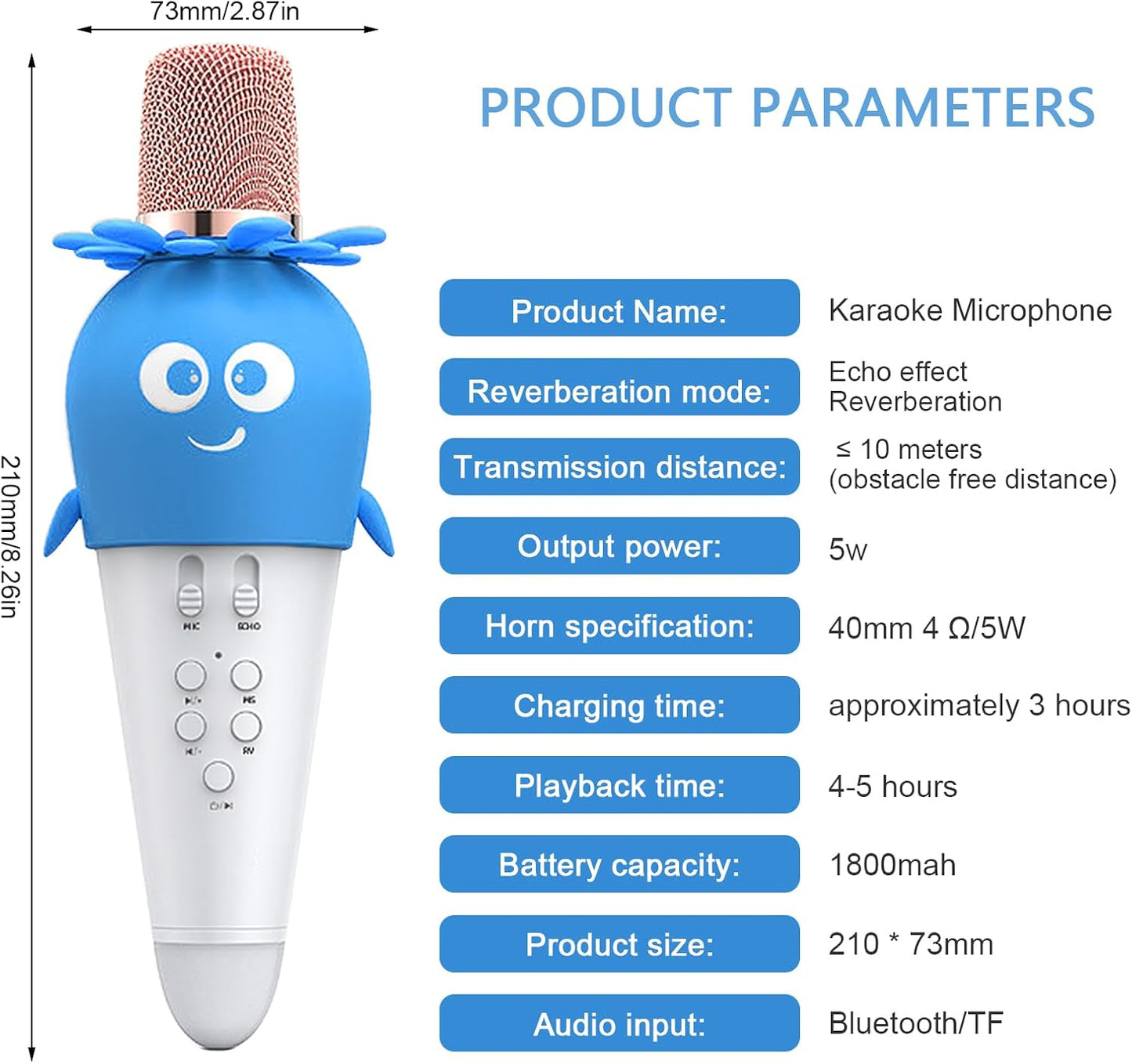 Wireless Bluetooth Karaoke Microphone, Portable 4D Stereo Mircophone with LED 7 Colorful Light, Intelligent Sound Repair Mic Speaker (Blue)