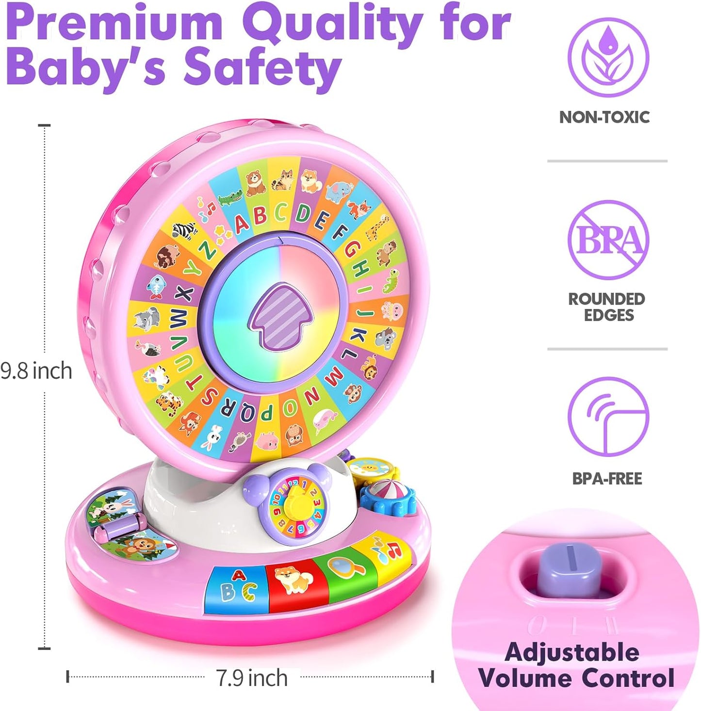 Musical Spin & Sing Alphabet Zoo Infant Toys – Interactive Learning Toy for Toddlers Ages 6–18 Months | Educational Gift for Baby Boys & Girls (1–3 Years) - Pink