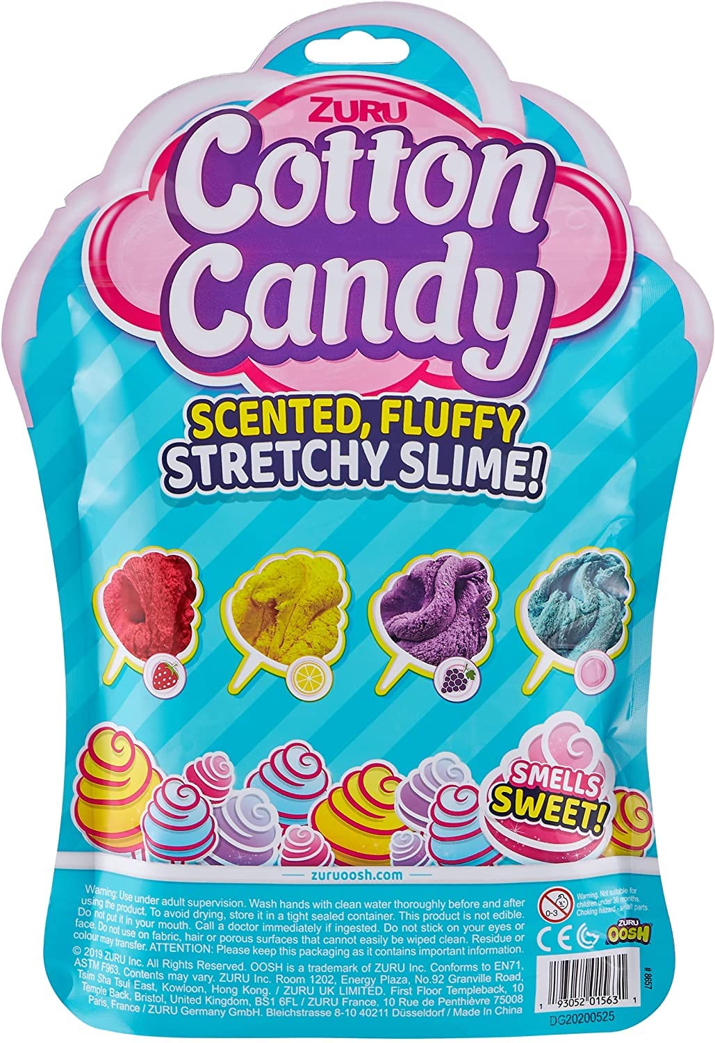 ZURU Oosh Bubble Gum Scented Fluffy, Soft and Stretchy Slime, Non-Stick Cotton Candy Slime for Kids - Assorted