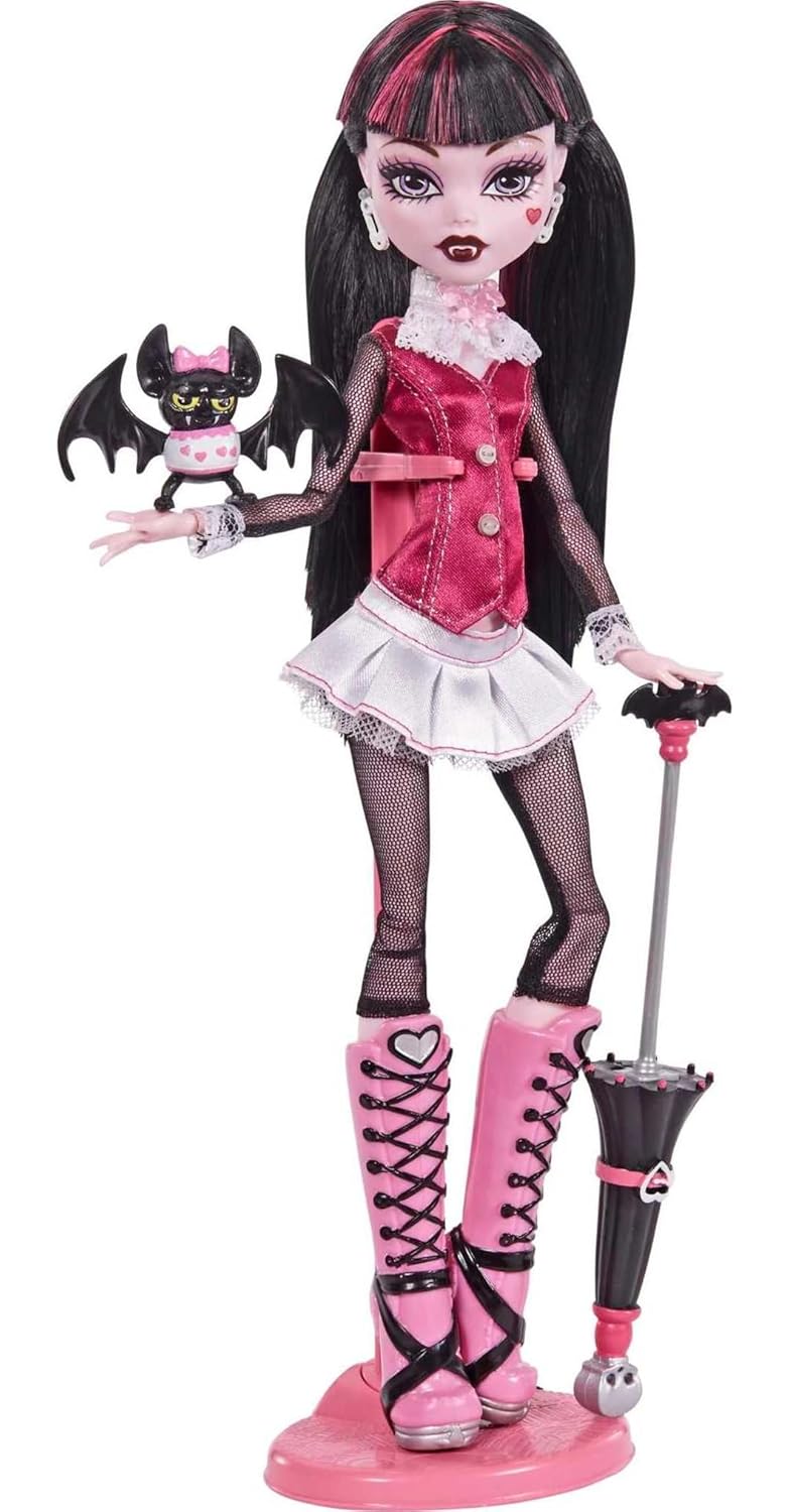 Monster High™ Draculaura Reproduction Doll (10.5 in) Wearing Original Fashion & Shoes, with Pet, Doll Stand & Accessories, Gift for Collectors