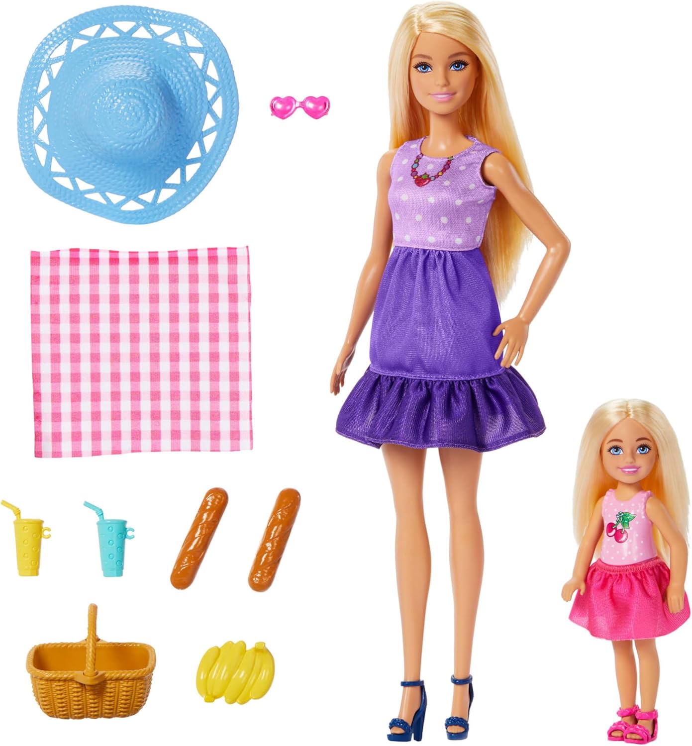 Barbie Family & Friends Dolls & Accessories Playset, Picnic-Themed Playset with Fashion & Small Dolls, Plus 9 Pieces Including Food, JBF43