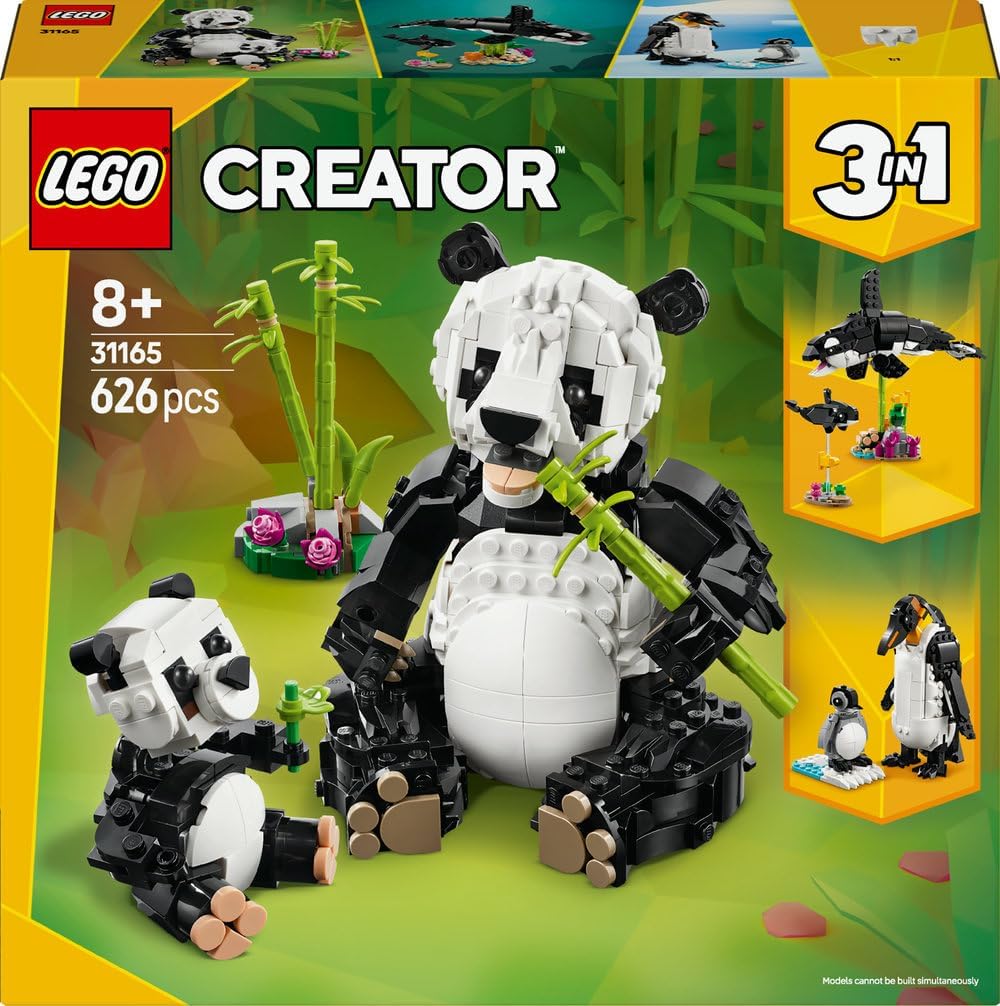 LEGO Creator 3in1 Wild Animals: Panda Family Toy - Transforms into Penguin Figures or Orca Whale Toys - Building Set for Nature-Loving 8+ Year Old Girls & Boys - Creative Birthday Gift - 31165