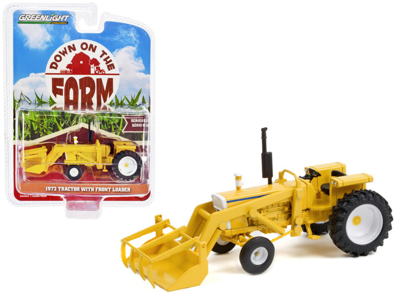 Greenlight Down on the Farm Series 6 – 1972 Tractor Yellow & White with Front Loader (1:64 Scale)
