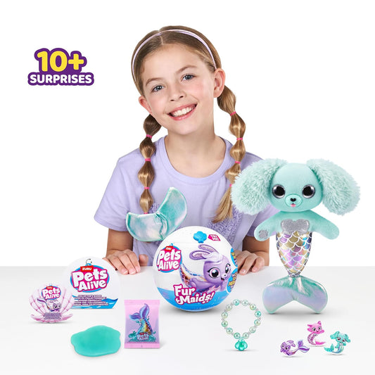 Pets Alive Furmaids by ZURU Mermaid Plush Interactive Light and Sound Girls Toy (Green Rabbit)