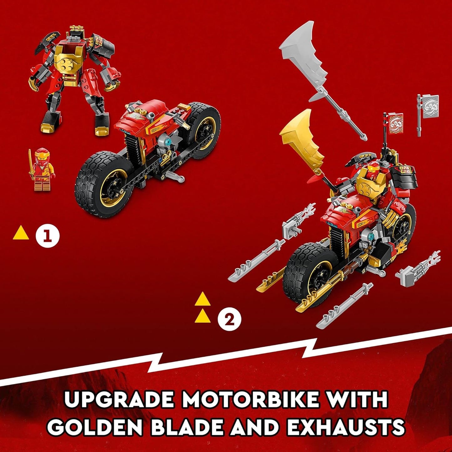 LEGO NINJAGO Kai’s Mech Rider EVO 71783, Upgradable Ninja Motorbike Toy, Mech Action Figure and 2 Bone Warrior Minifigures, Age 7+