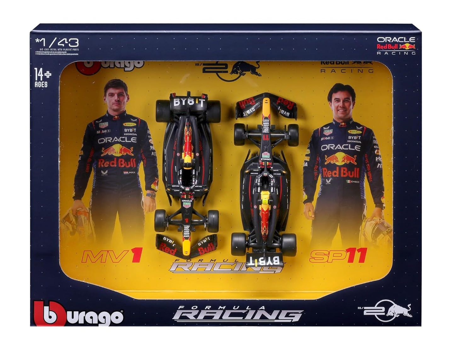 Bburago 2024 Oracle Red Bull Formula F1 Racing Team RB20 Set of 2 Cars 1:43 Die Cast Scale Miniature Model Cars, with Photo Frame Packaging