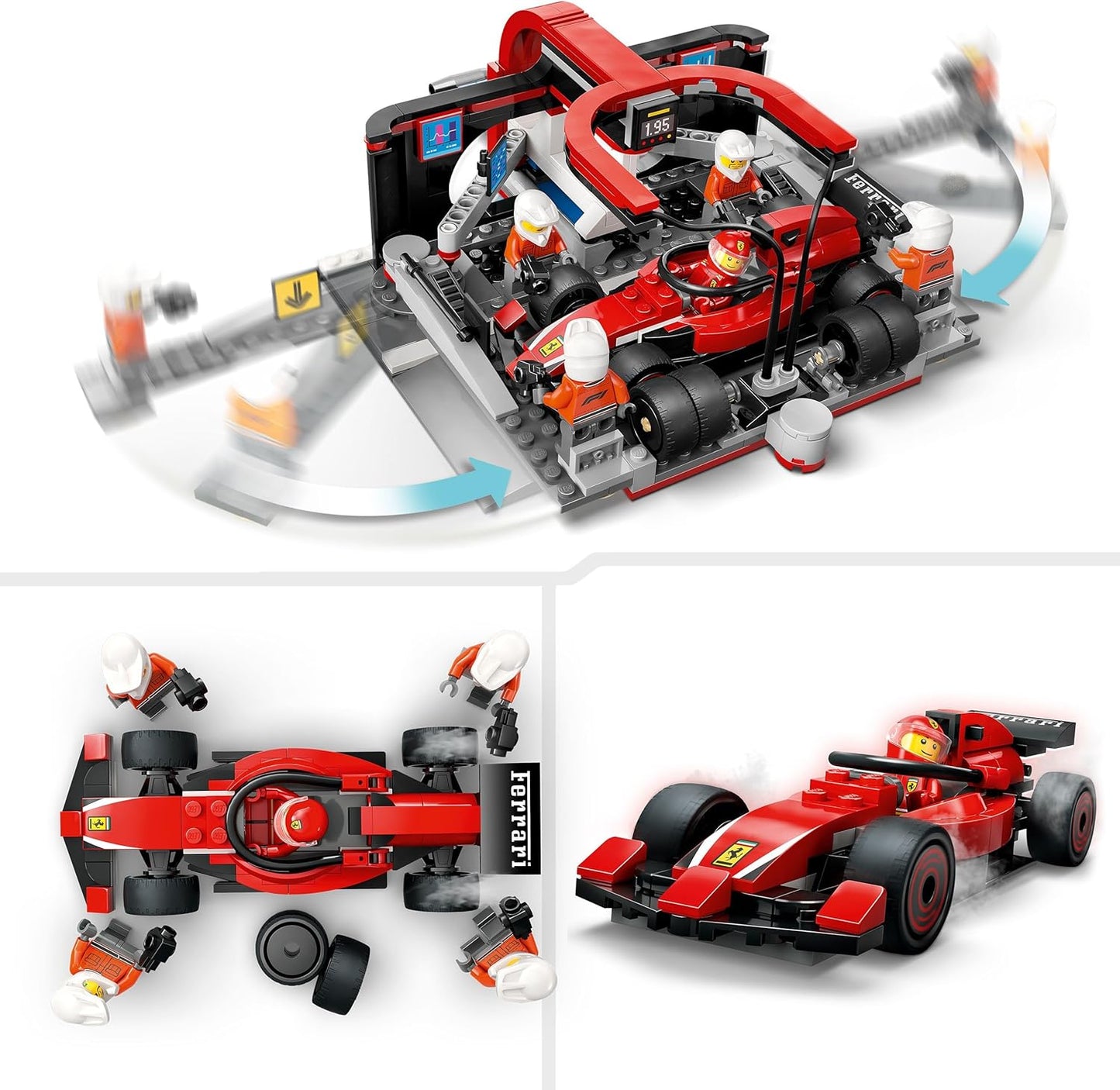 LEGO City F1 Pit Stop & Pit Crew with Ferrari Car Toy - Formula 1 Set incl. a Driver Minifigure, 4 Mechanics, Spare Tyres & Wheel Guns - Building Toys for 6+ Year Old Boys & Girls - 60443