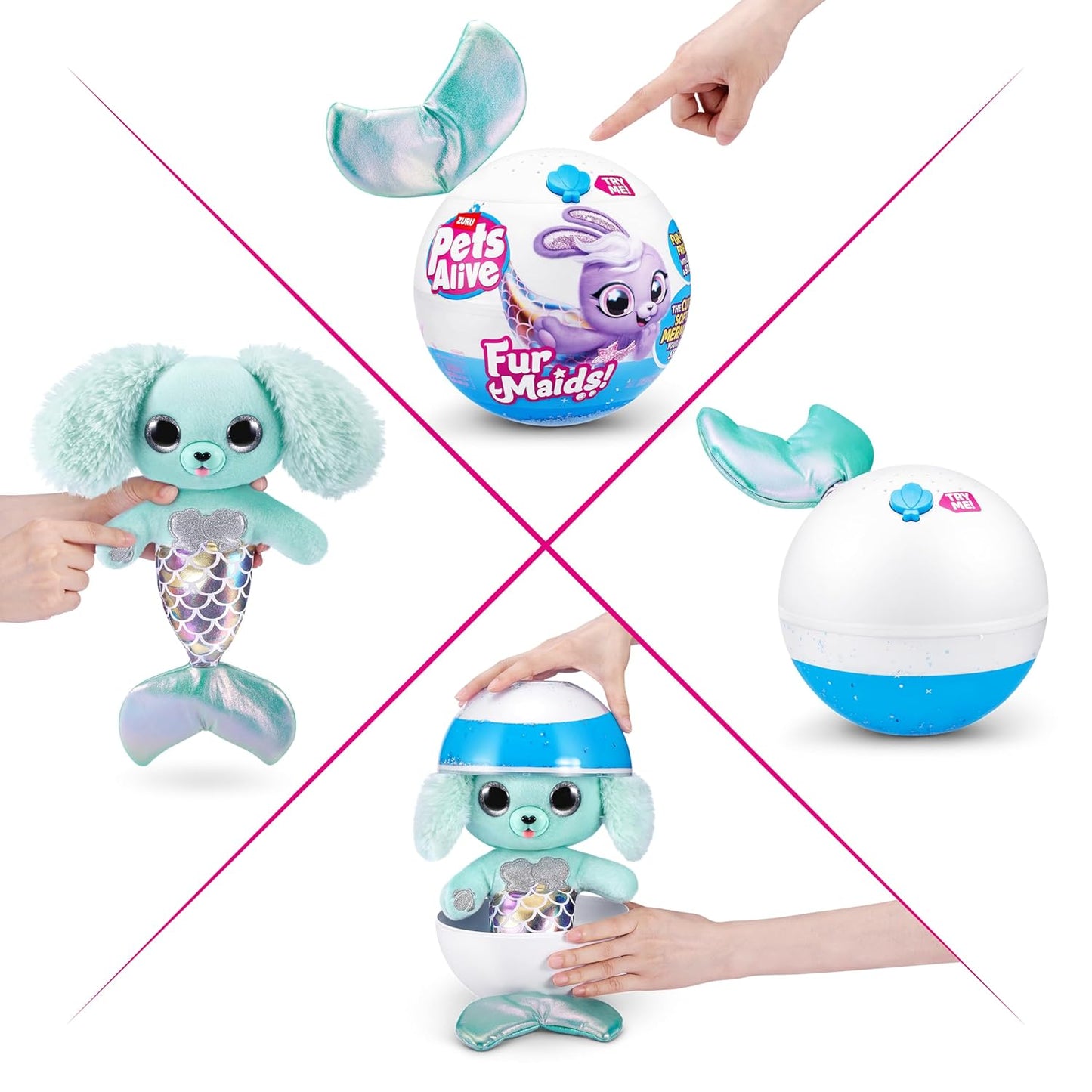 Pets Alive Furmaids by ZURU Mermaid Plush Interactive Light and Sound Girls Toy (Green Rabbit)