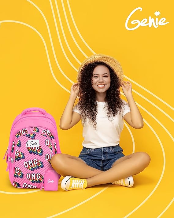 Genie School Bags OMG Kids Backpack – 15" Cute & Colorful Bag for Girls with Happy Pouch