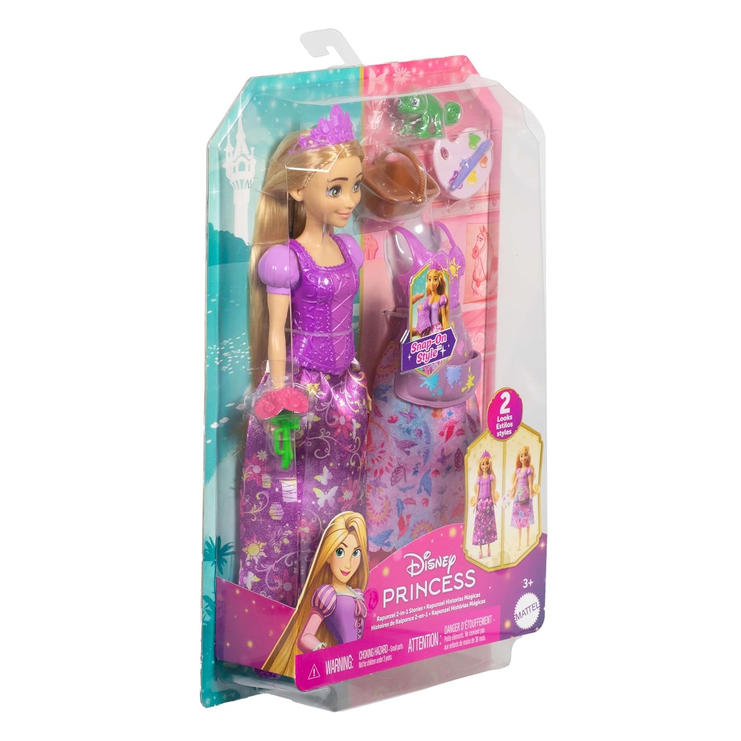 Disney Princess 2-in-1 Stories Rapunzel Fashion Doll with 2 Snap-On Bodices, 2 Skirts & 9 Accessories