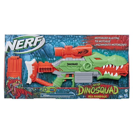 Nerf DinoSquad Rex-Rampage Motorized Dart Blaster, 10-Dart Clip, 20 Official Darts, 10-Dart Storage- T-Rex Dinosaur Design
