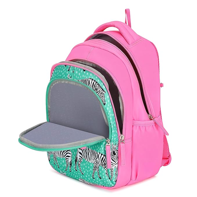 Genie Valerie Kids Backpacks, 15 inches, Cute, Colourful bags for girls, Water Resistant and Lightweight. 3 compartment with Happy Pouch