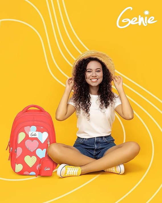 Genie Maisy Kids Backpacks, 15 inches, Cute, Colourful bags for girls, Water Resistant and Lightweight. 3 compartment with Happy Pouch