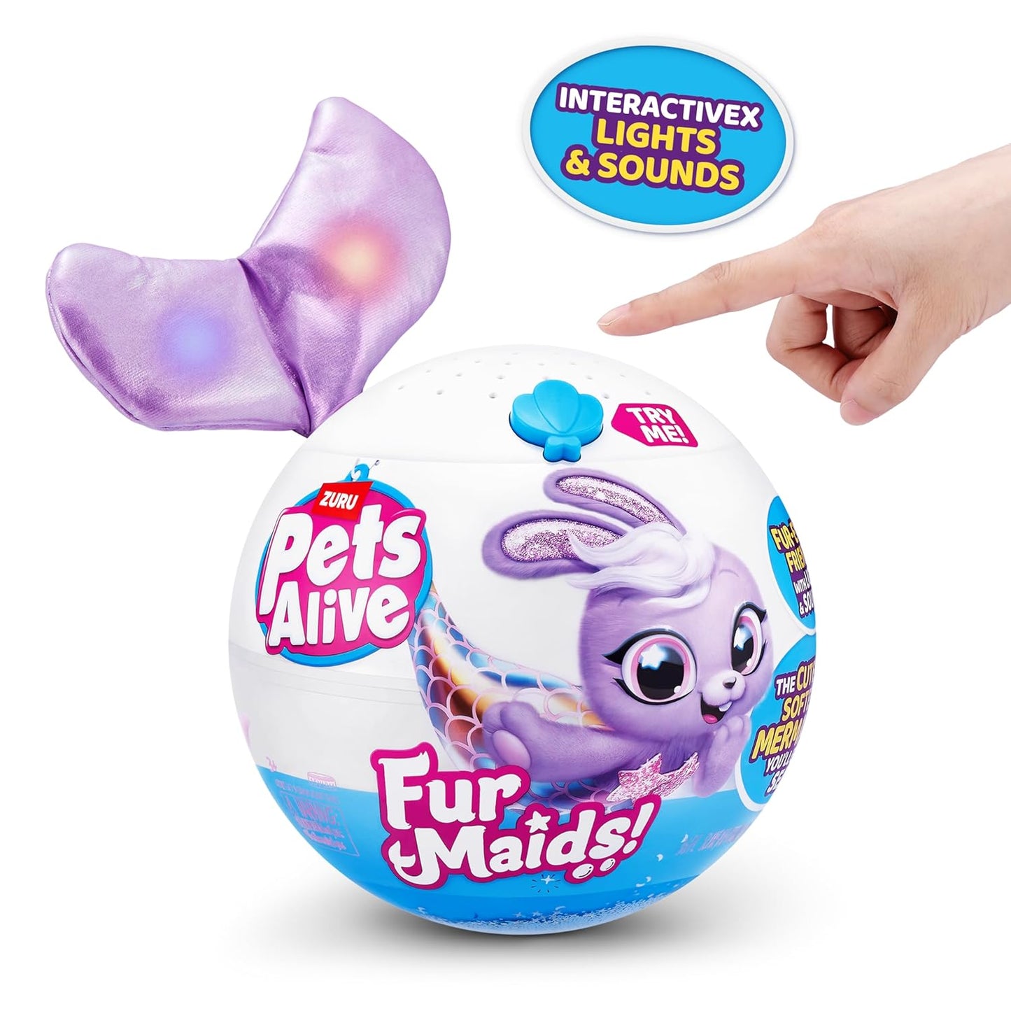 Pets Alive Furmaids by ZURU Mermaid Plush Interactive Light and Sound Girls Toy (Purple Rabbit)
