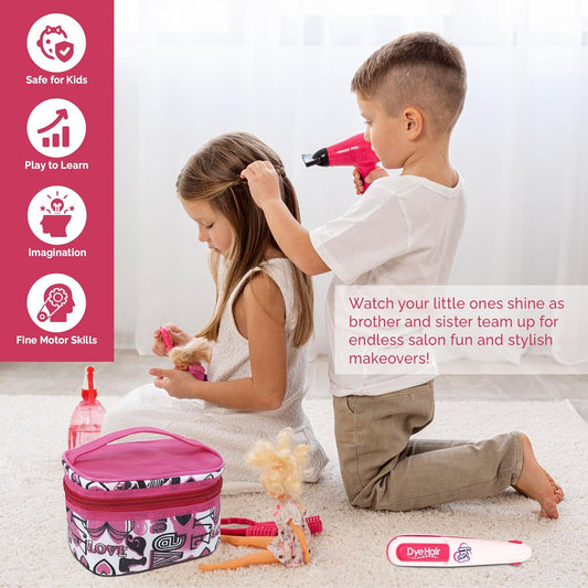 Chilbit Makeupkit for Girls Kids Children (Toy Set Salon Toy Kit Cosmetics Kits with Comb/Hair/Brush/Vanity Bag All kit for Kids Big Size for All Ages) New