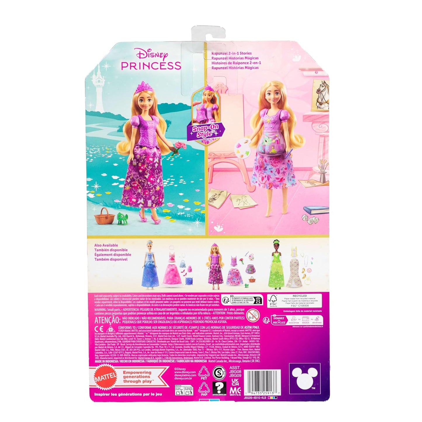 Disney Princess 2-in-1 Stories Rapunzel Fashion Doll with 2 Snap-On Bodices, 2 Skirts & 9 Accessories