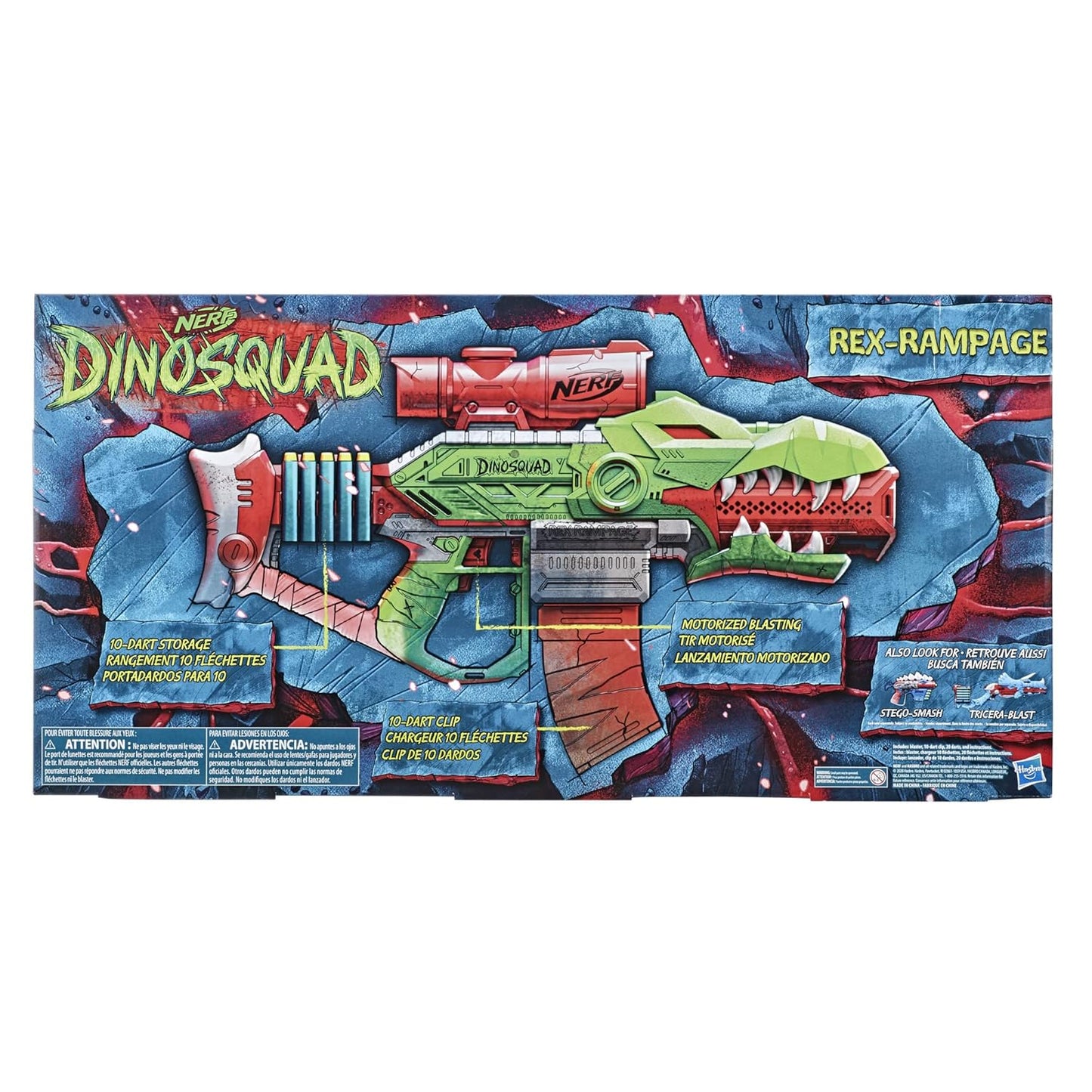 Nerf DinoSquad Rex-Rampage Motorized Dart Blaster, 10-Dart Clip, 20 Official Darts, 10-Dart Storage- T-Rex Dinosaur Design