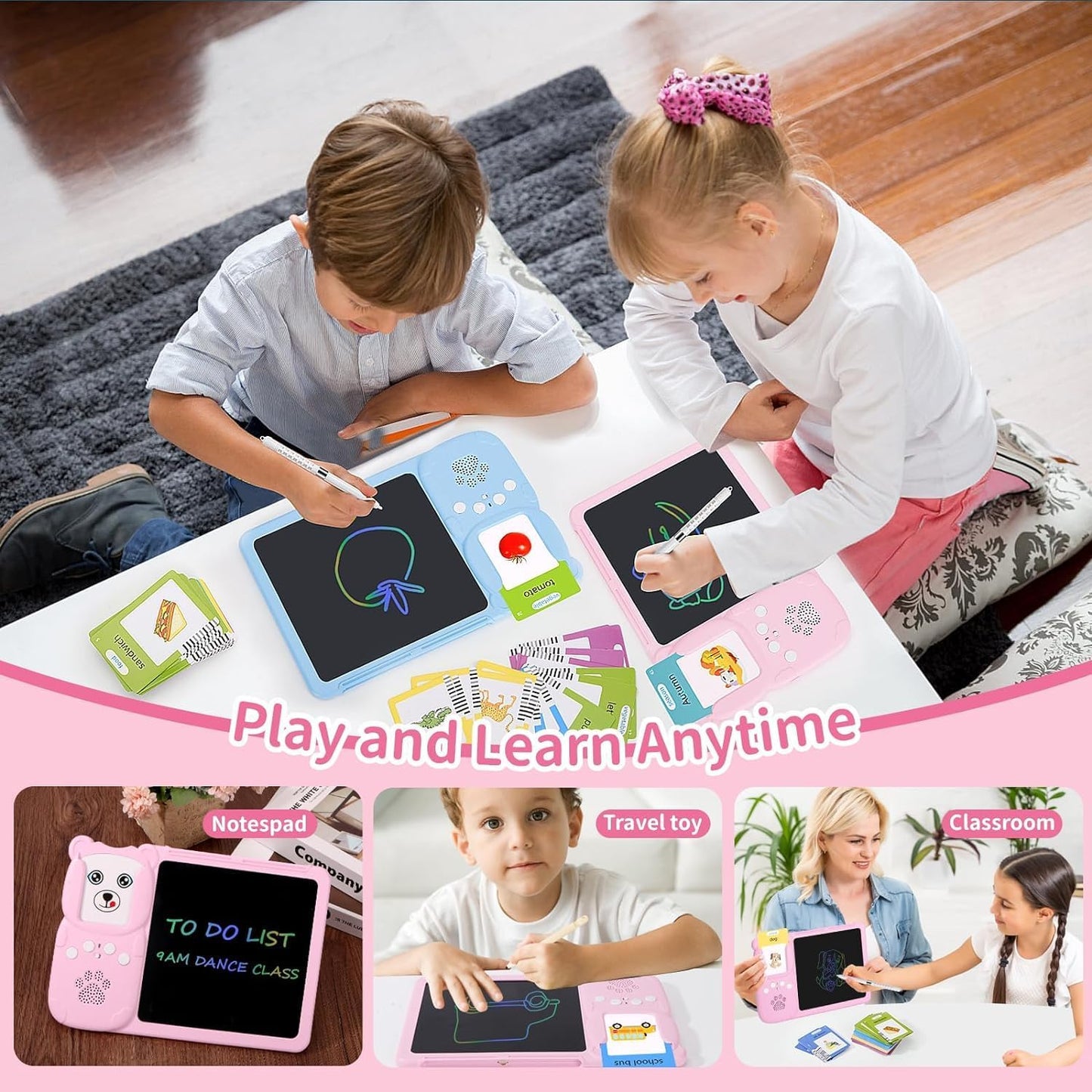 EARLY EDUCATION DEVICE - Talking Flash Cards with LCD Writing Tablet 2 in 1, Sensory Toys for Boys and Girls (Multicolor)