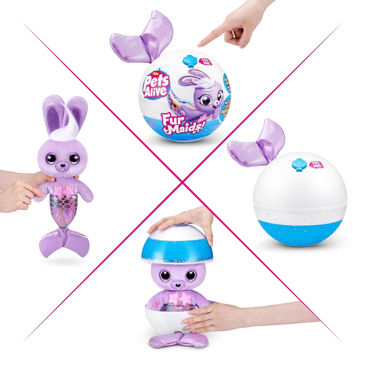 Pets Alive Furmaids by ZURU Mermaid Plush Interactive Light and Sound Girls Toy (Purple Rabbit)