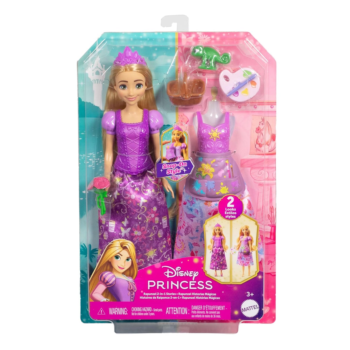Disney Princess 2-in-1 Stories Rapunzel Fashion Doll with 2 Snap-On Bodices, 2 Skirts & 9 Accessories