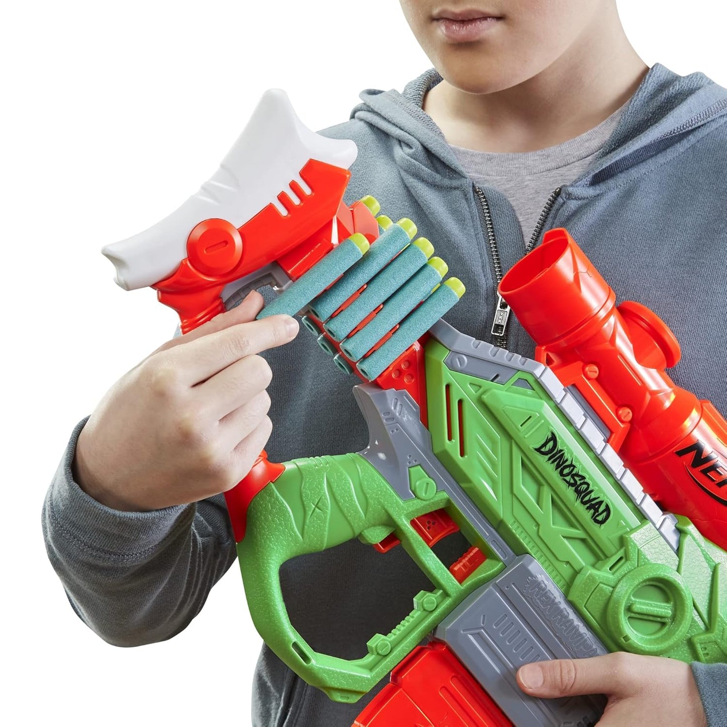 Nerf DinoSquad Rex-Rampage Motorized Dart Blaster, 10-Dart Clip, 20 Official Darts, 10-Dart Storage- T-Rex Dinosaur Design