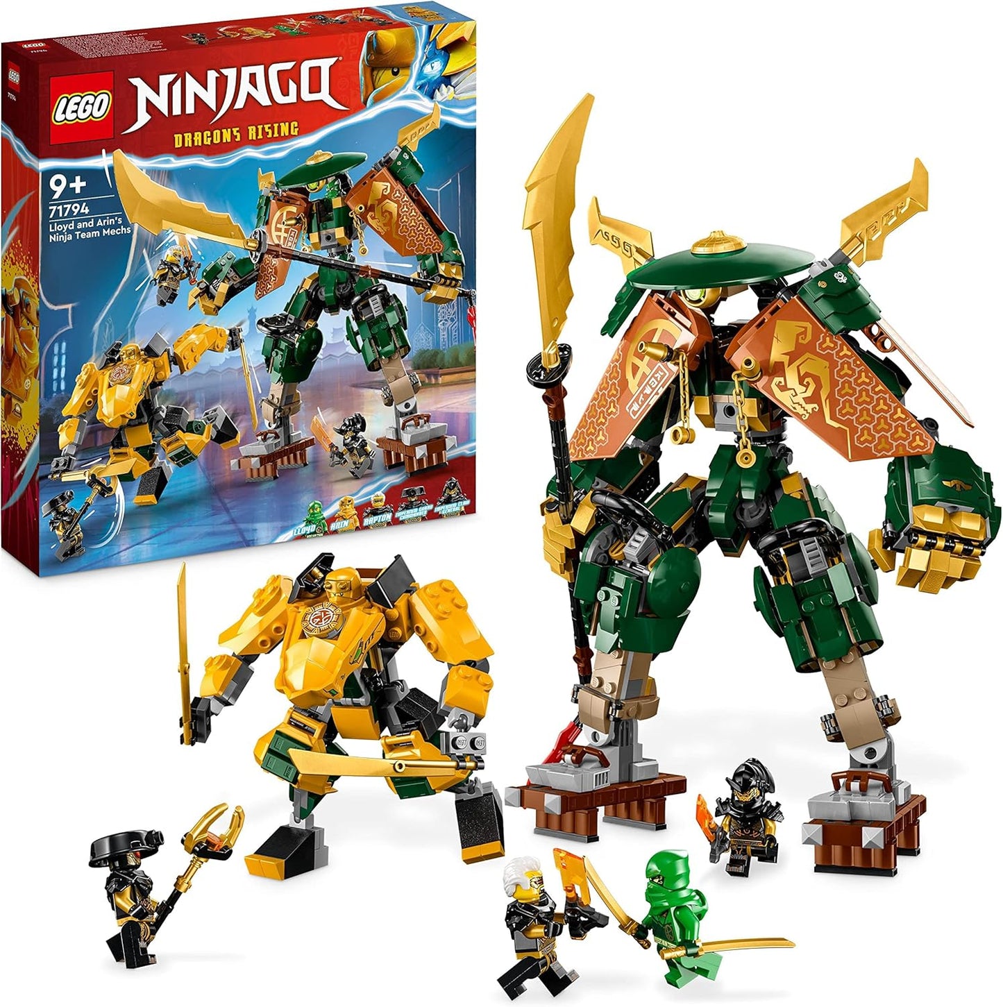 LEGO NINJAGO 71794 Lloyd and Arin’s Ninja Team Mechs with dual battle mechs and 5 detailed minifigures for action-packed play