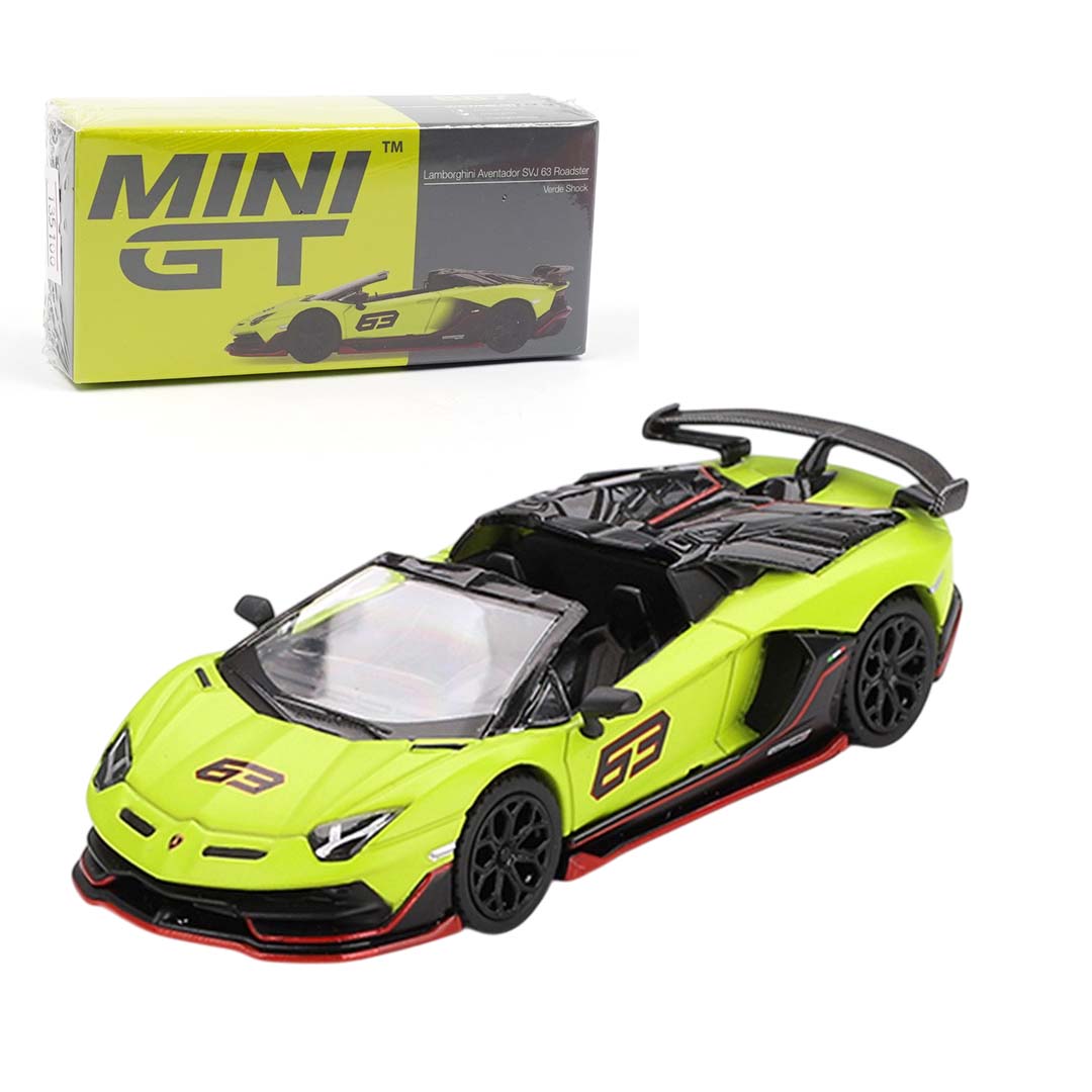 Mini GT 1:64 Lamborghini Aventador SVJ 63 Roadster – Verde Shock (RHD)