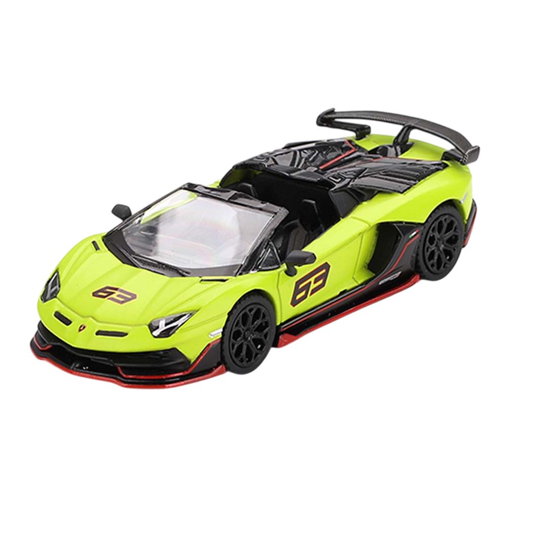 Mini GT 1:64 Lamborghini Aventador SVJ 63 Roadster – Verde Shock (RHD)