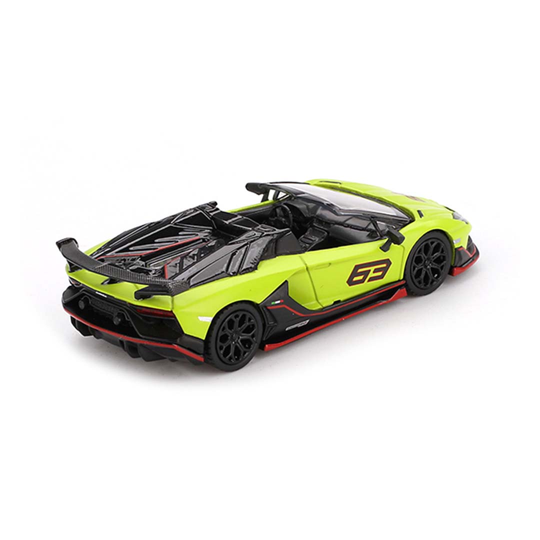 Mini GT 1:64 Lamborghini Aventador SVJ 63 Roadster – Verde Shock (RHD)