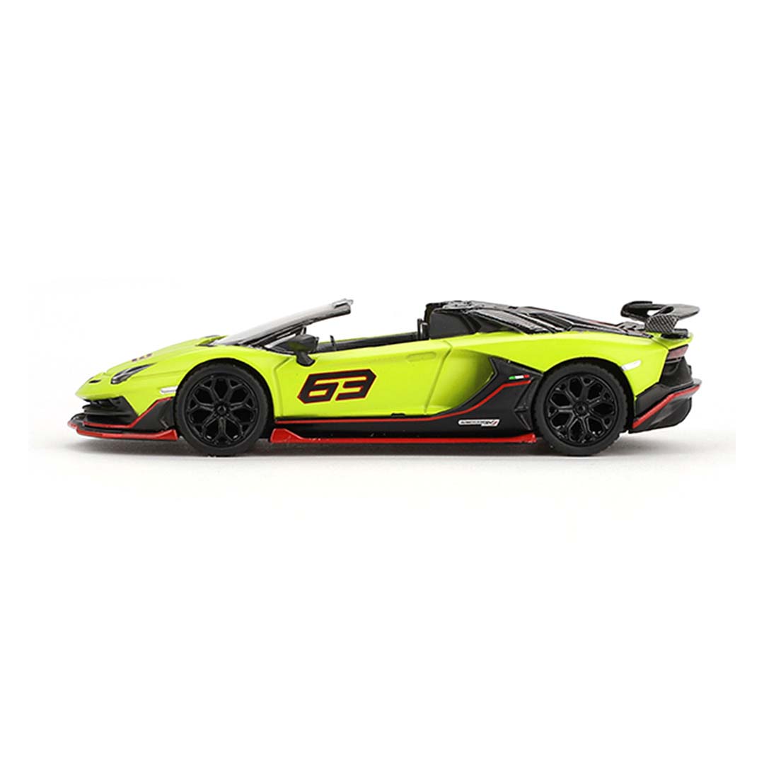 Mini GT 1:64 Lamborghini Aventador SVJ 63 Roadster – Verde Shock (RHD)
