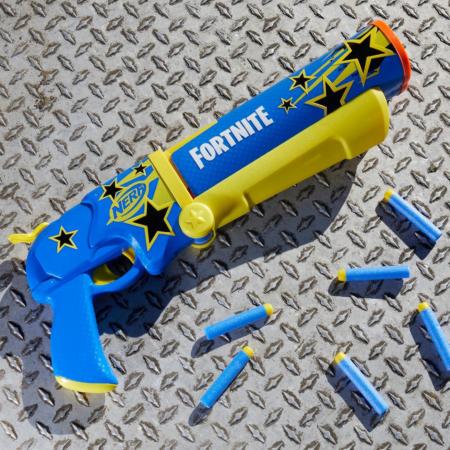 Nerf Fortnite Half Tone Hero Blaster, Bonus Code to Unlock Half Tone Hero Wrap in The Game, Break Open Loading, 12 Nerf Elite Darts