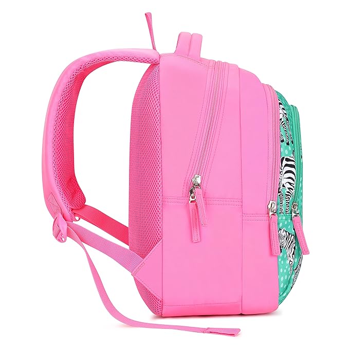 Genie Valerie Kids Backpacks, 15 inches, Cute, Colourful bags for girls, Water Resistant and Lightweight. 3 compartment with Happy Pouch