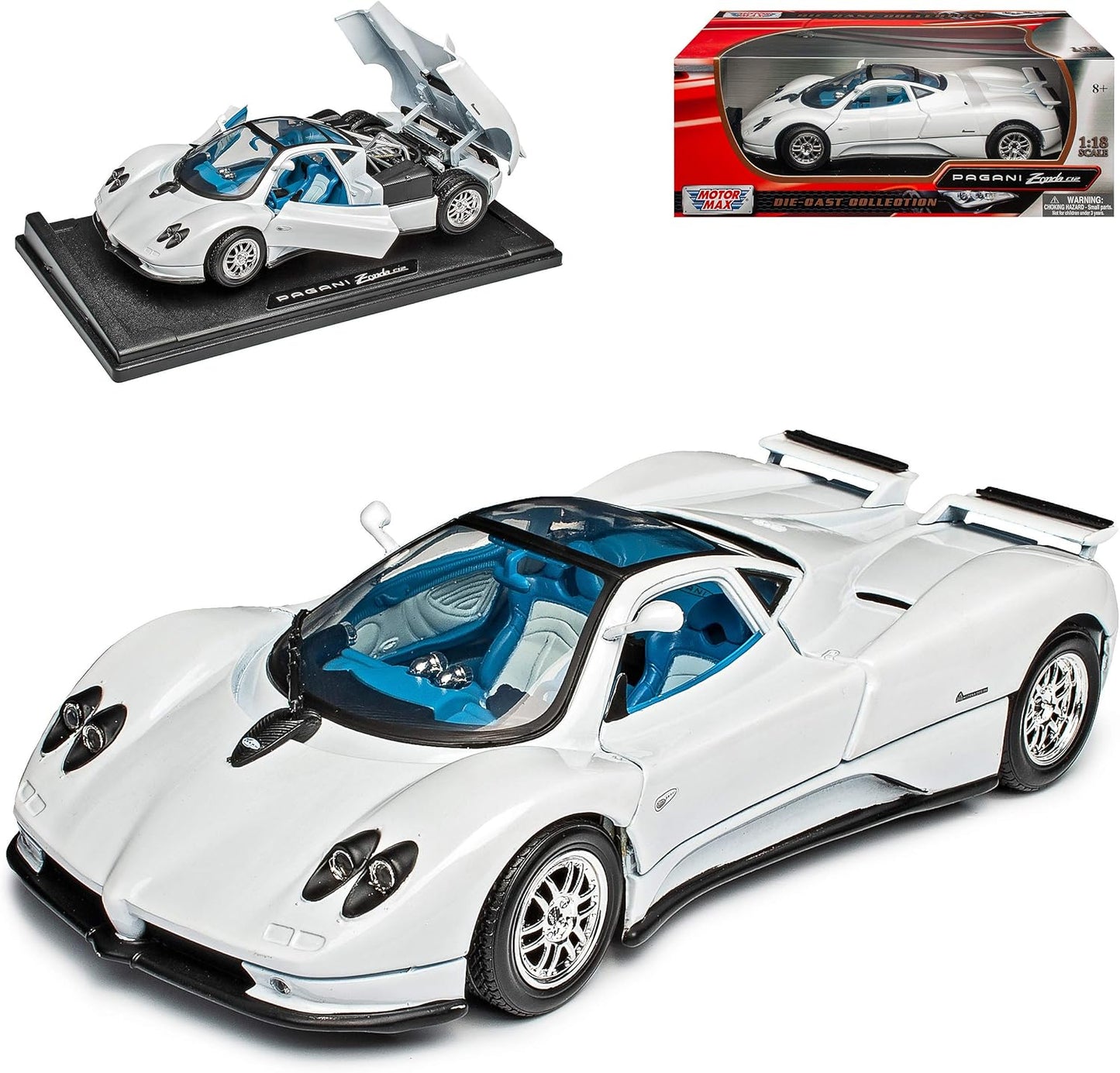 Motormax Pagani Zonda C12 Coupe White 1/18 Model Car with or without Individual Number Plate