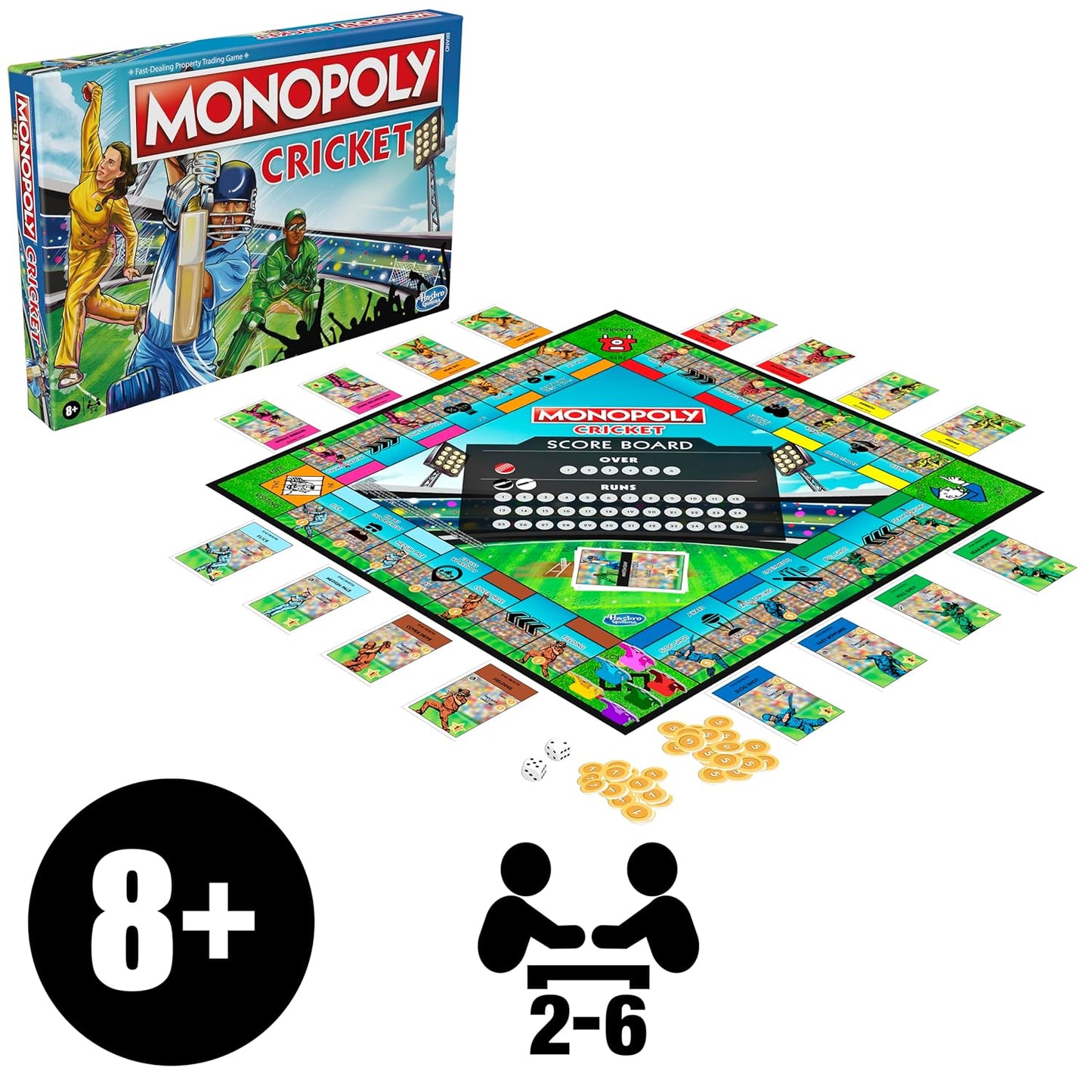 Monopoly Cricket Board Game | Cricket-Themed Monopoly Board Game for Families and Kids | for Ages 8+ | for 2 to 6 Players | Birthday Gift for Kids & Families