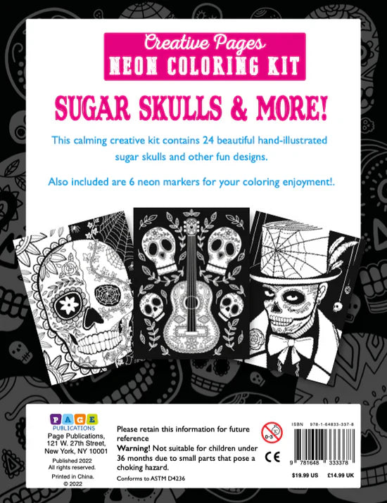 Creative Pages Neon Coloring Kit Sugar Skulls & More!