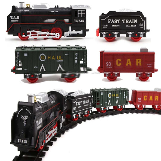 Battery Operated Classic Electric Train – Real Smoke, Lights, Sound & Music | Slot Railway Toy with Water-Adding Steam Effect