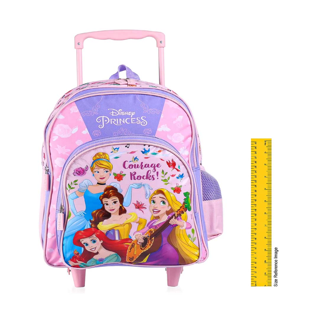 STRIDERS Disney Princess Trolley School backpack with PVC embossed Front Pocket Pink and Purple - 16 inches