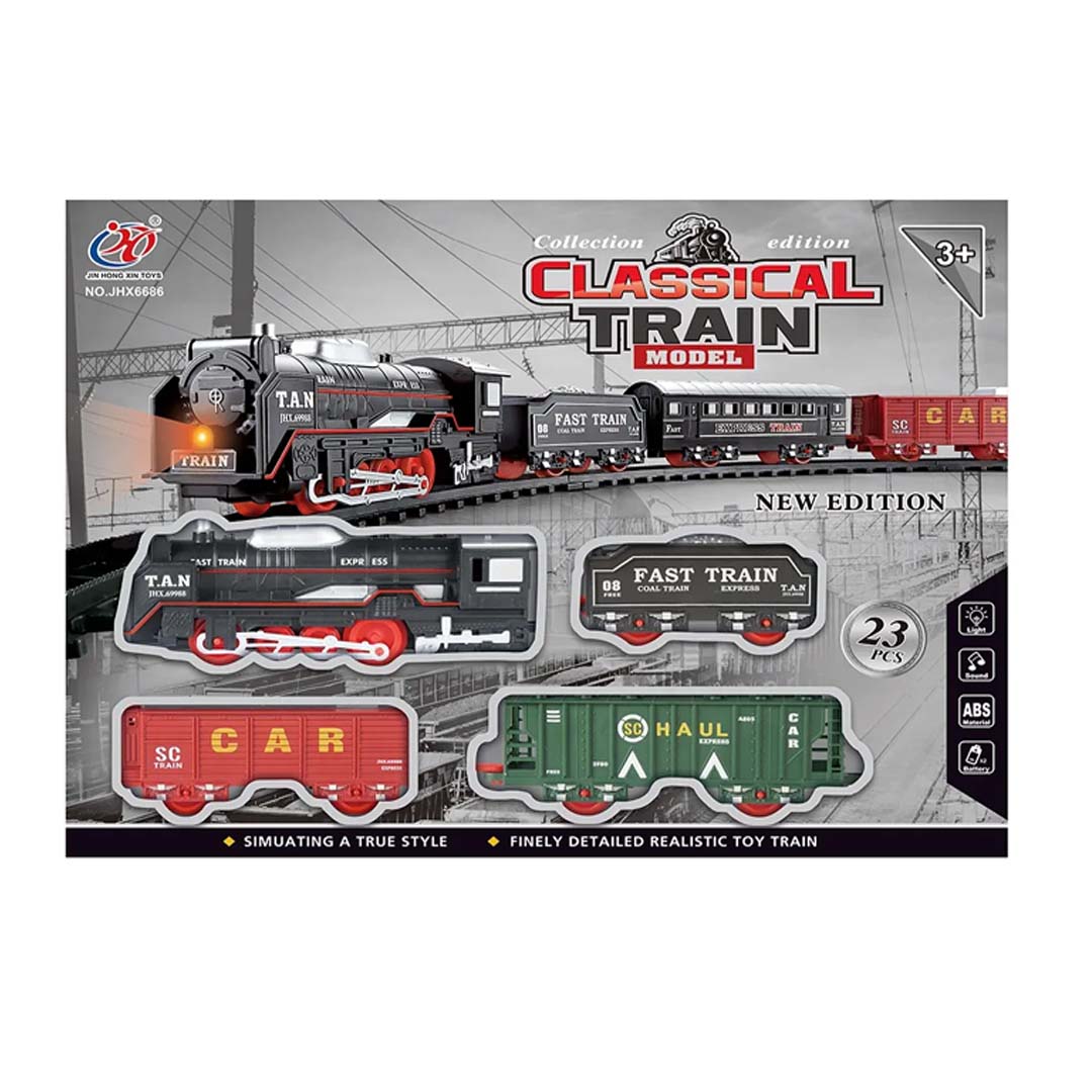 Battery Operated Classic Electric Train – Real Smoke, Lights, Sound & Music | Slot Railway Toy with Water-Adding Steam Effect