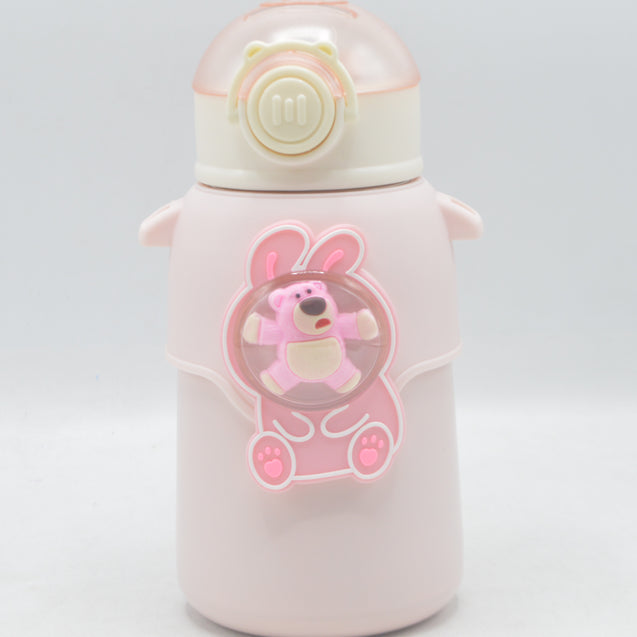 Happy Baby Bear Stainless Steel Water Bottle For Kids 600 ML (Pink)