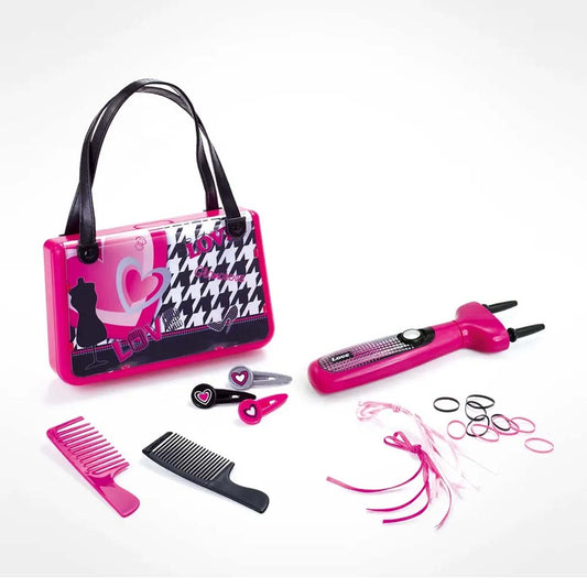 Kids Hair Styling Accessories Set with Cute Handbag Toy – Includes 2 Combs, 10 Pink Hair Rings, 10 Elastic Bands, and 5 Colorful Ribbons for Girls’ Fashion and Dress-Up Play