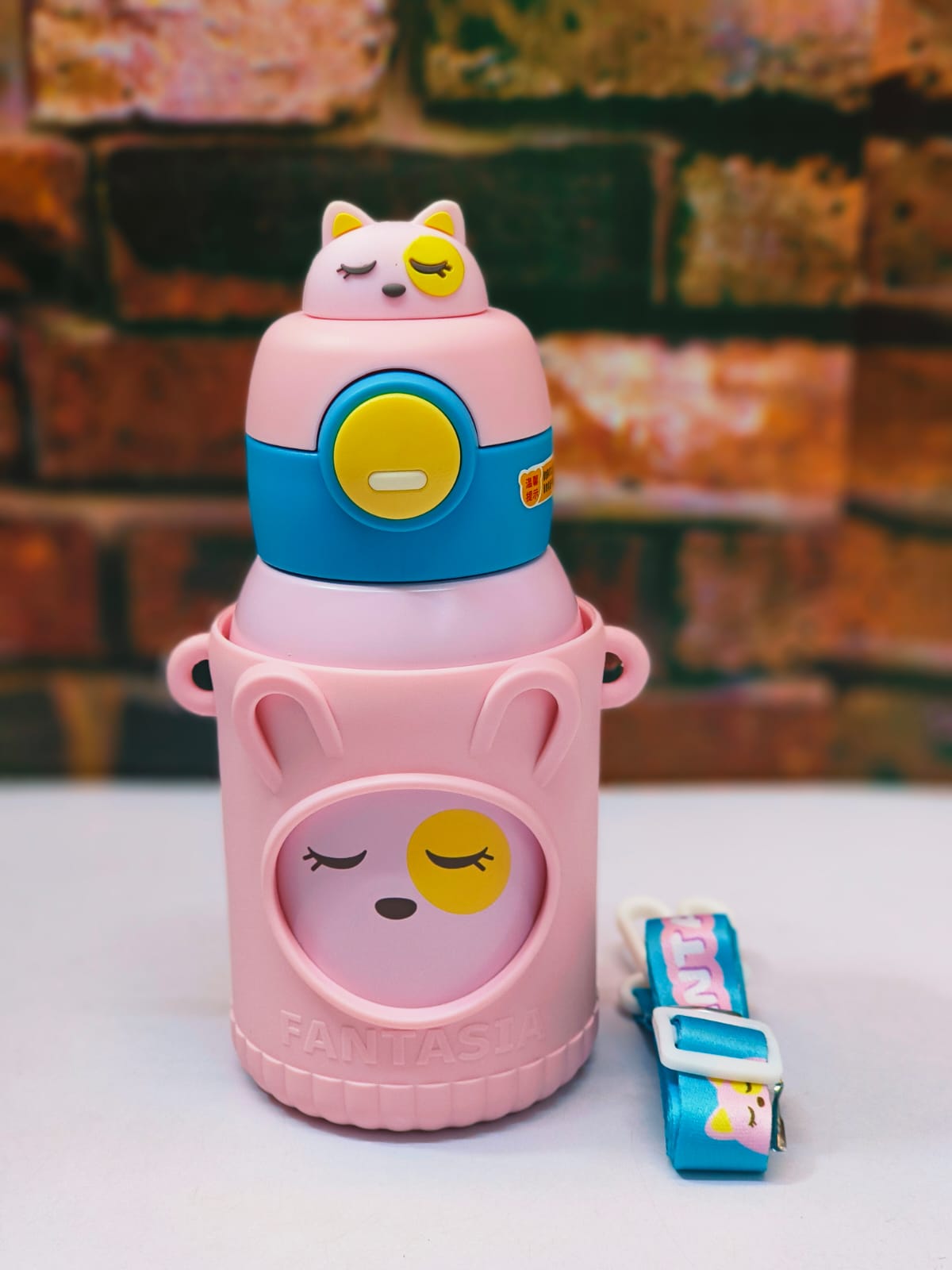 Cute Premium Kids Insulated Water Bottle Stainless with Silicon Cover 500 ML (Pink)