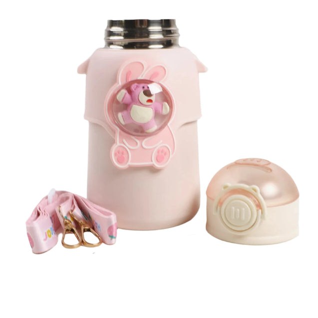 Happy Baby Bear Stainless Steel Water Bottle For Kids 600 ML (Pink)