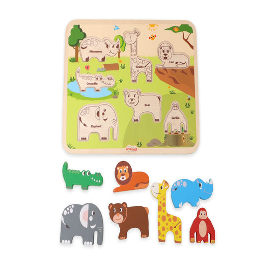 Open Ended Chunky Puzzle New Design- Animals (Includes - 7 Chunky self standing Animals)-Puzzles-Open Ended-Toycra