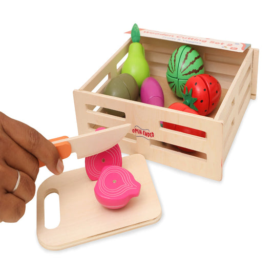 Open Ended Wooden Cutting Set 2- Fruits & Veggies (7 pcs set)-Pretend Play-Open Ended-Toycra