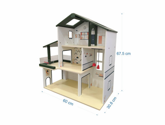 Open Ended Wooden Dollhouse - Modern Villa (31 pcs furniture including 4 doll figures included)-Pretend Play-Open Ended-Toycra