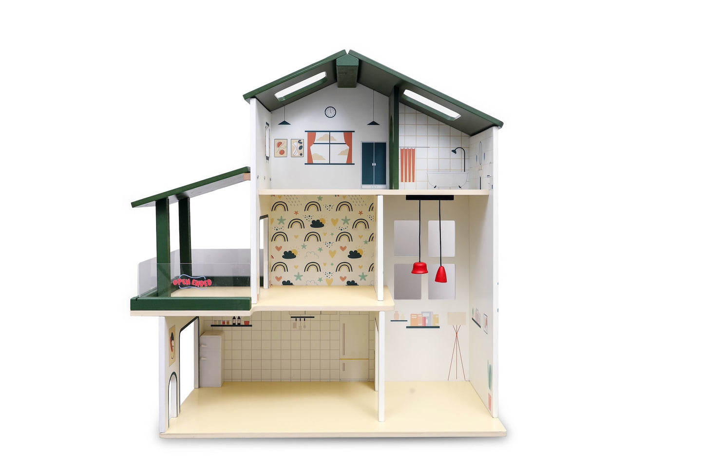 Open Ended Wooden Dollhouse - Modern Villa (31 pcs furniture including 4 doll figures included)-Pretend Play-Open Ended-Toycra