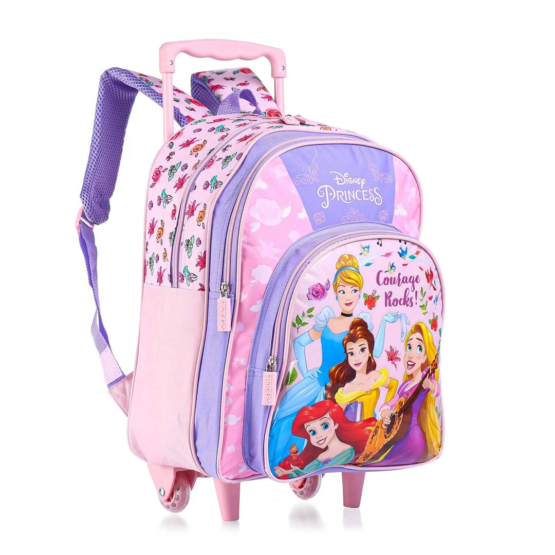 STRIDERS Disney Princess Trolley School backpack with PVC embossed Front Pocket Pink and Purple - 16 inches