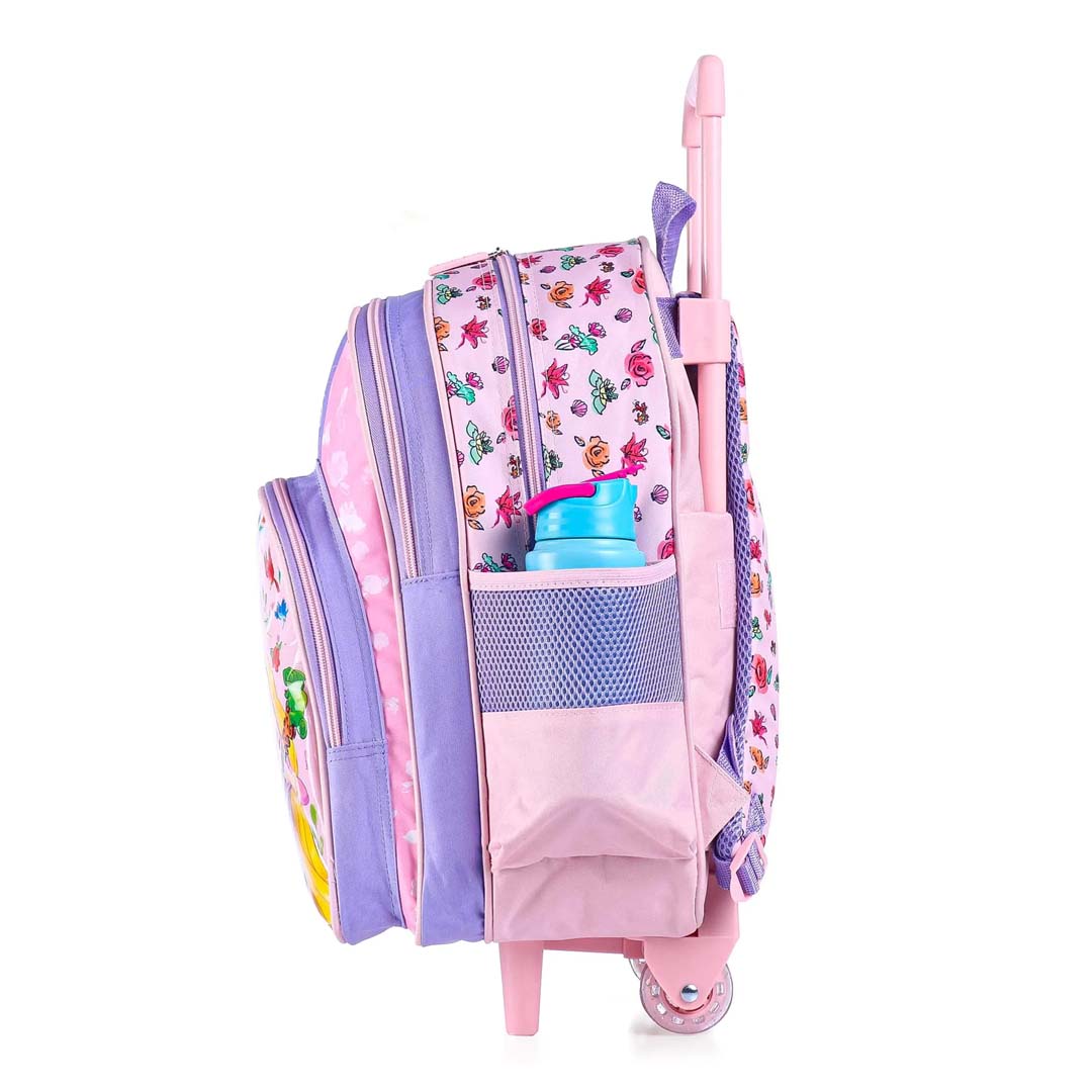 STRIDERS Disney Princess Trolley School backpack with PVC embossed Front Pocket Pink and Purple - 16 inches